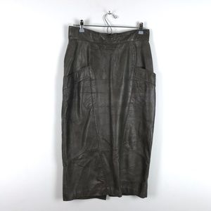 Boho Vintage Leather Pencil Midi Skirt POCKETS 14